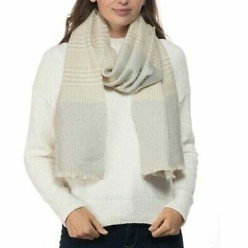 NWT INC plaid colorblocked winter scarf- TAN / GREY